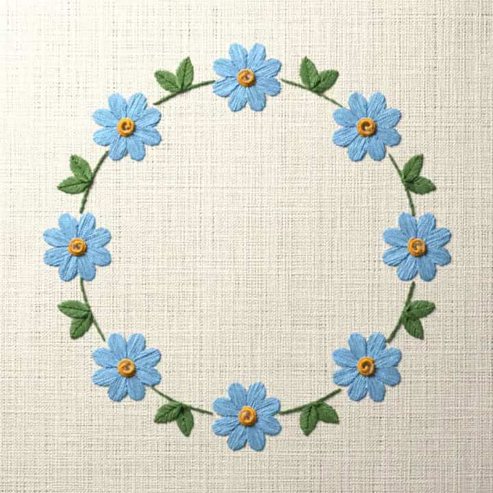 Flower ring frame: preview of the stitched design