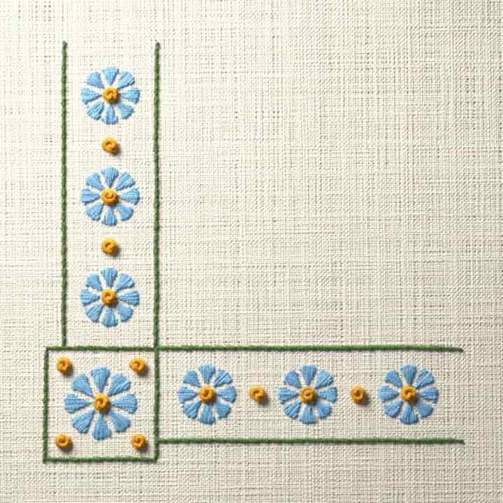 Flower row corner: preview of the stitched design