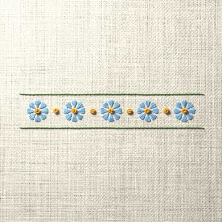 Flower row edging: preview of the stitched design
