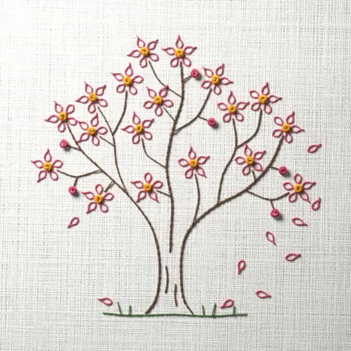 Flowering tree: preview of the stitched design