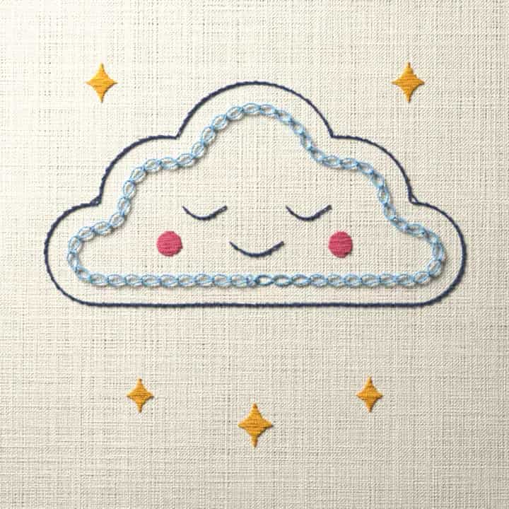 Fluffy cloud: preview of the stitched design