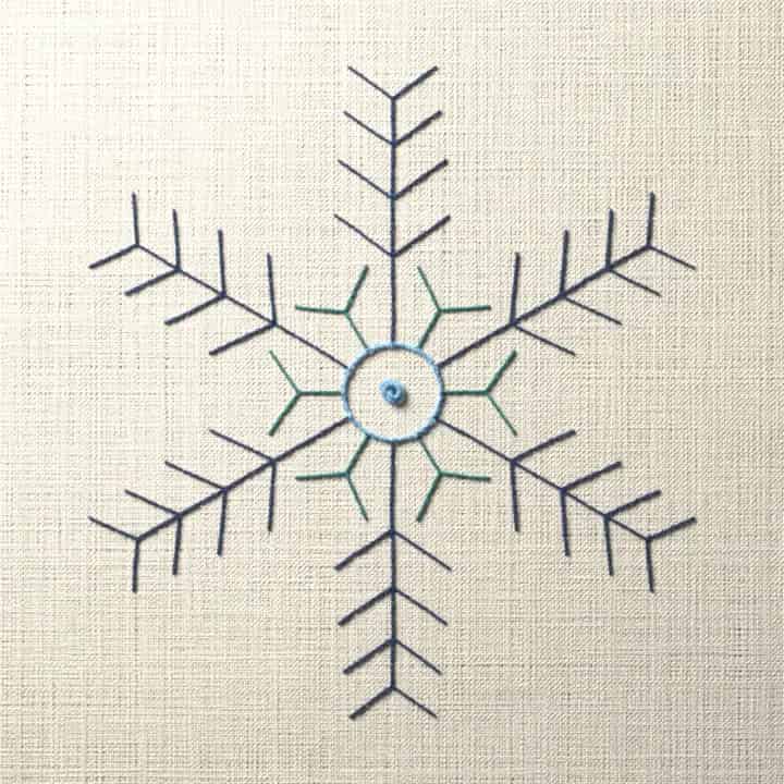 Fly stitch snowflake: preview of the stitched design