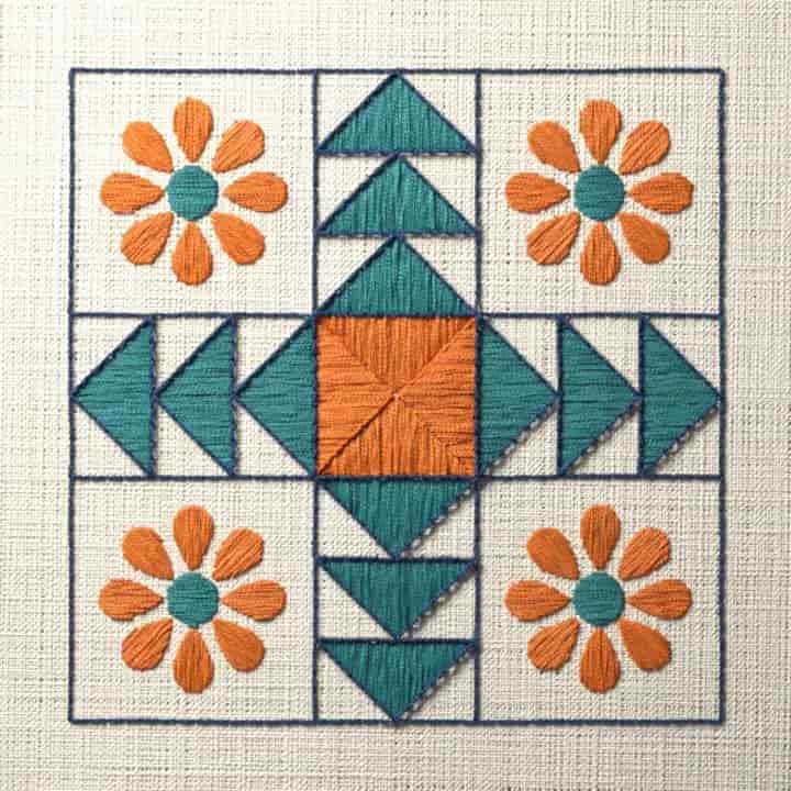 Flying geese block: preview of the stitched design