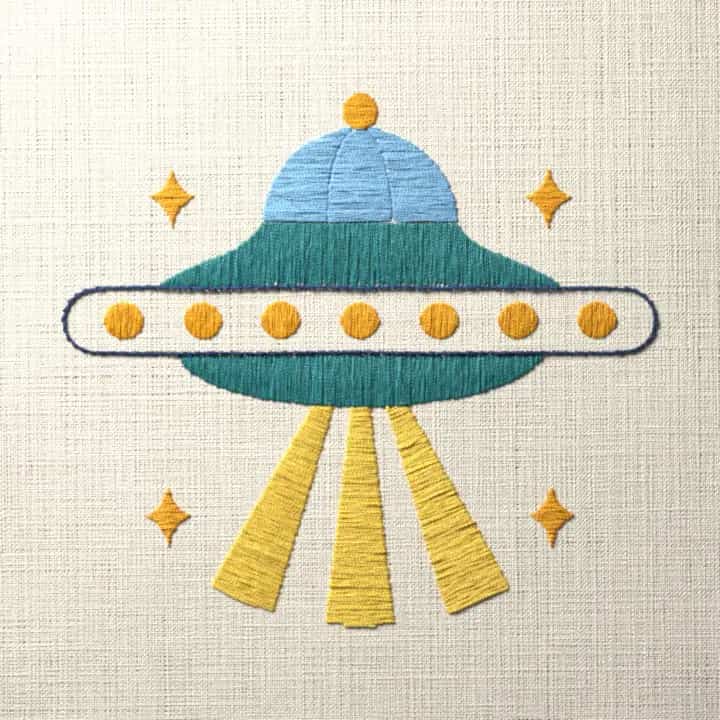 Flying saucer with beams: preview of the stitched design