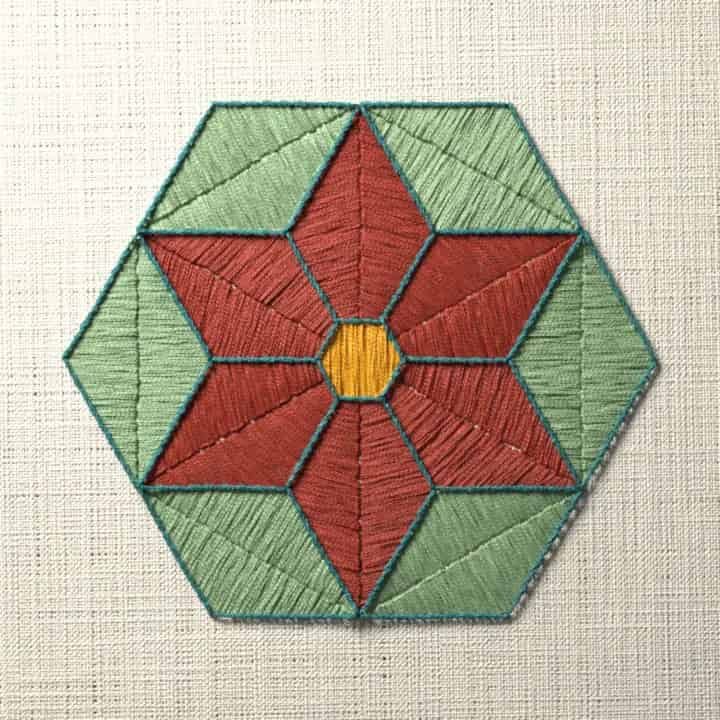 Folded hexagon star: preview of the stitched design