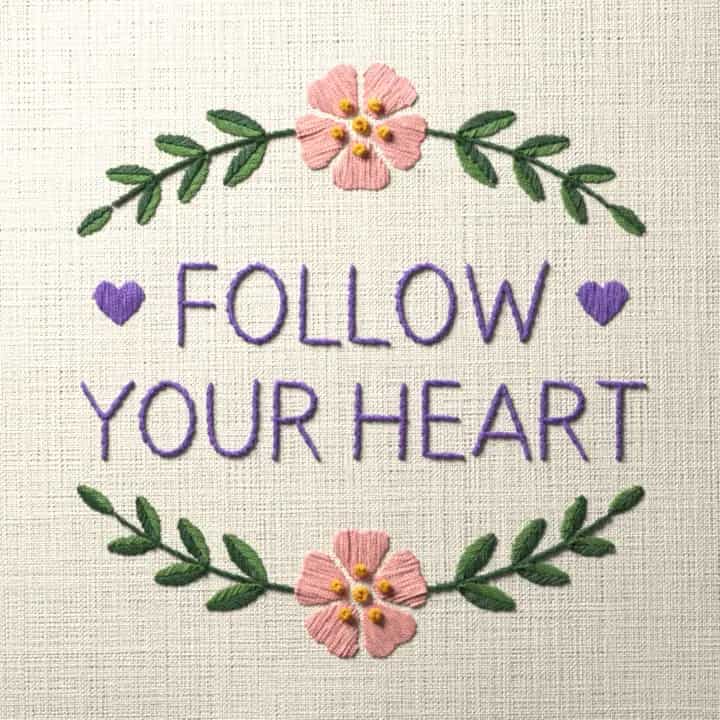 Follow your heart: preview of the stitched design