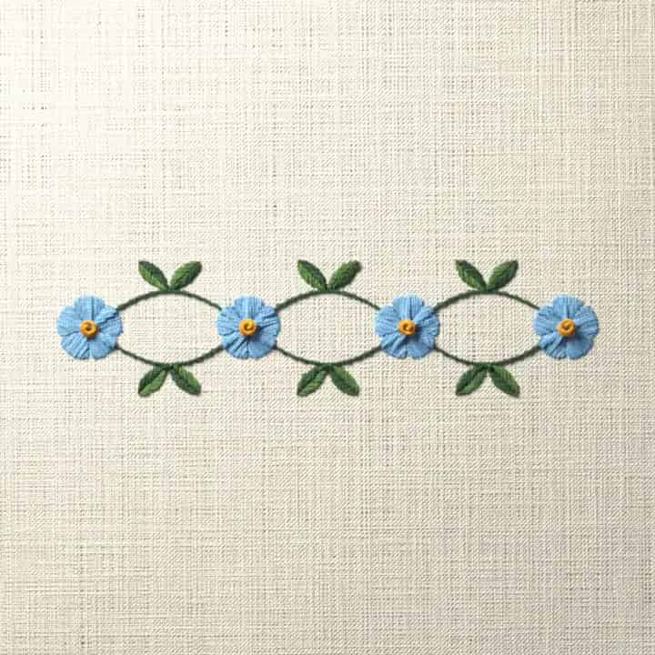 Forget-me-not vine edging: preview of the stitched design