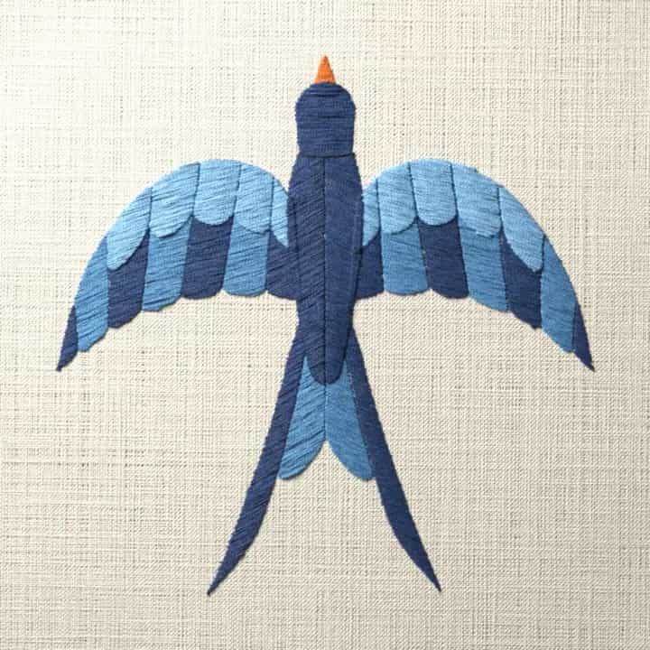 Forked tail swallow in flight: preview of the stitched design