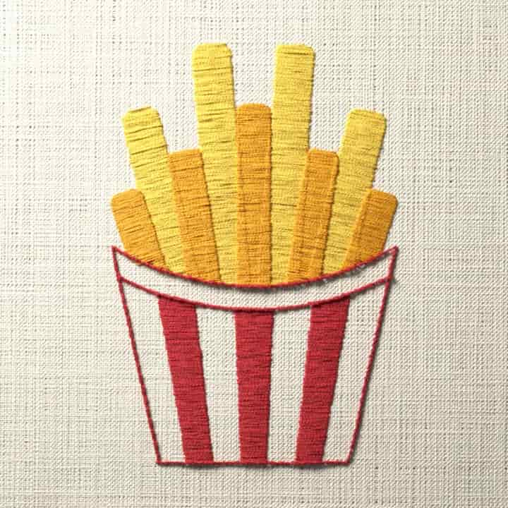 French fries in a striped carton: preview of the stitched design