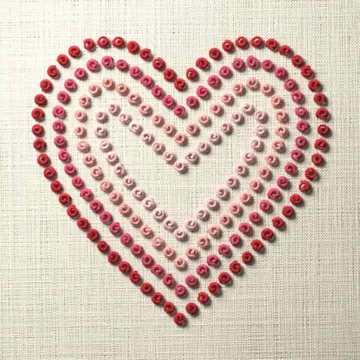 French knot heart: preview of the stitched design