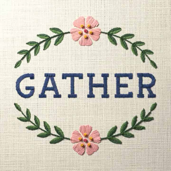 Gather in laurel: preview of the stitched design