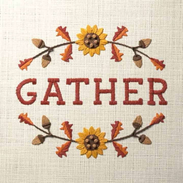 Gather in oak leaves: preview of the stitched design