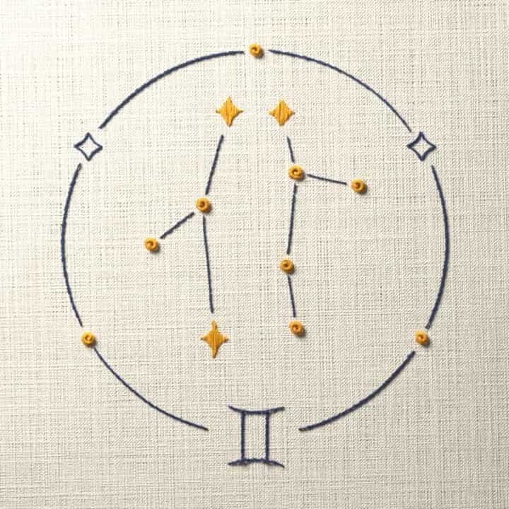 Gemini zodiac sign: preview of the stitched design