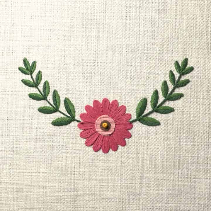 Gerbera crescent spray: preview of the stitched design