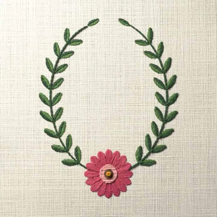 Gerbera oval frame: preview of the stitched design