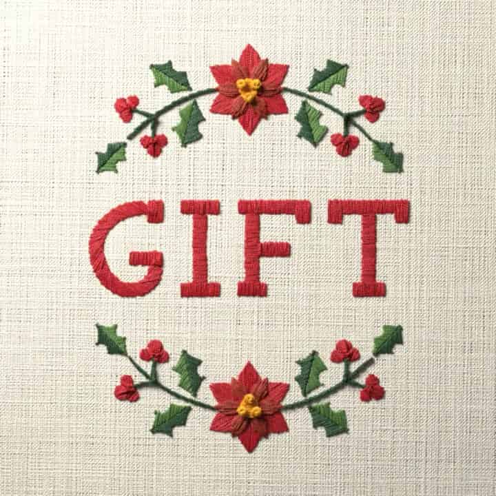 Gift in holly: preview of the stitched design