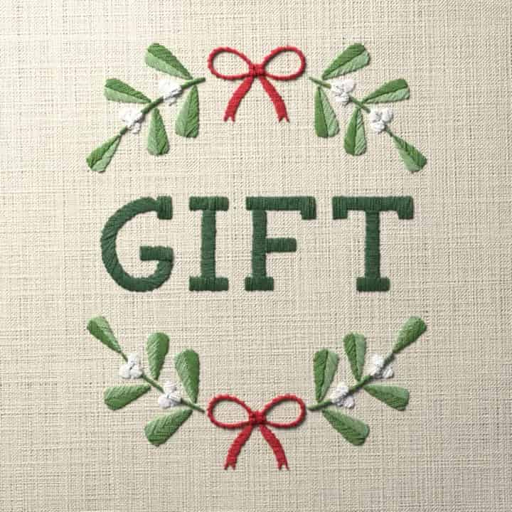 Gift in mistletoe: preview of the stitched design