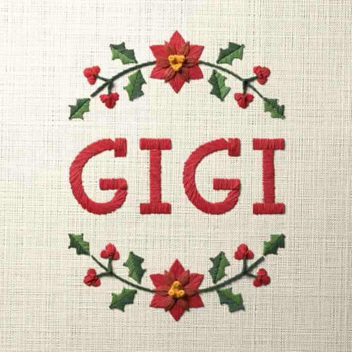 Gigi in holly: preview of the stitched design