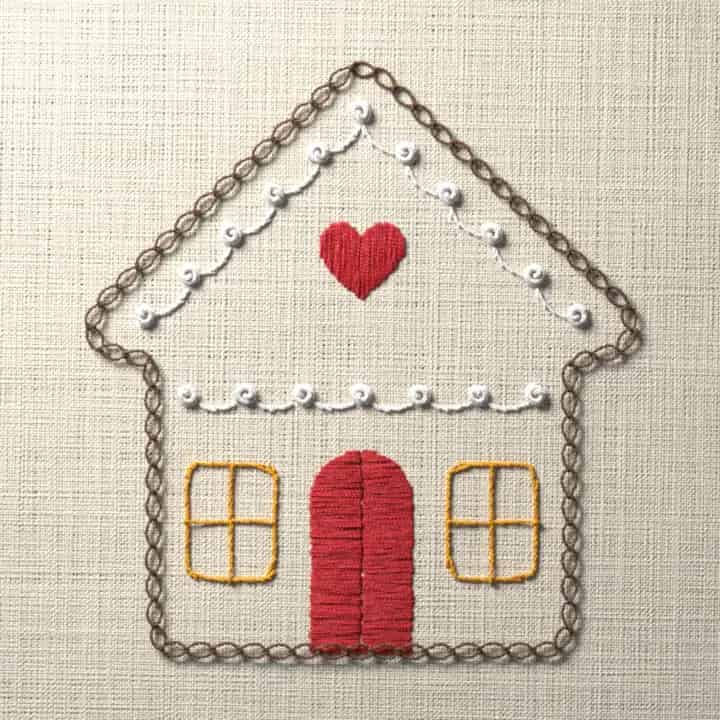 Iced gingerbread house: preview of the stitched design