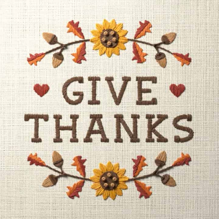 Give thanks: preview of the stitched design