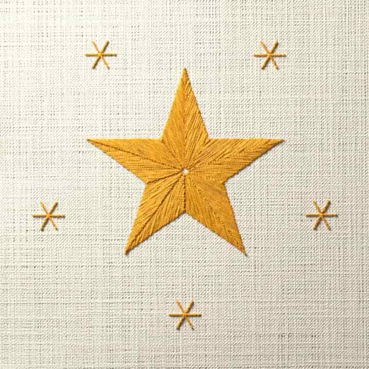 Gold star with twinkles: preview of the stitched design