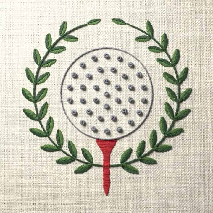 Golf ball in laurel: preview of the stitched design