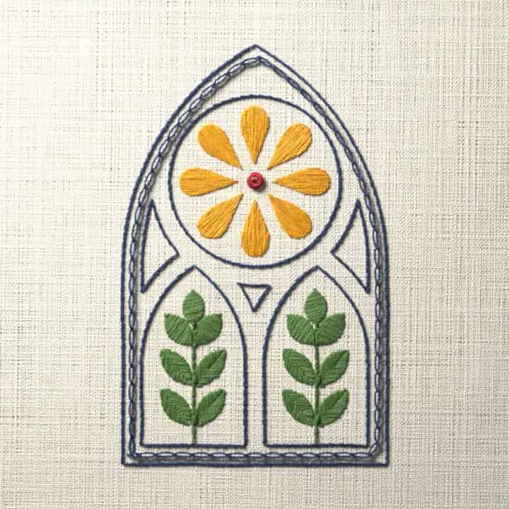 Gothic tracery window: preview of the stitched design