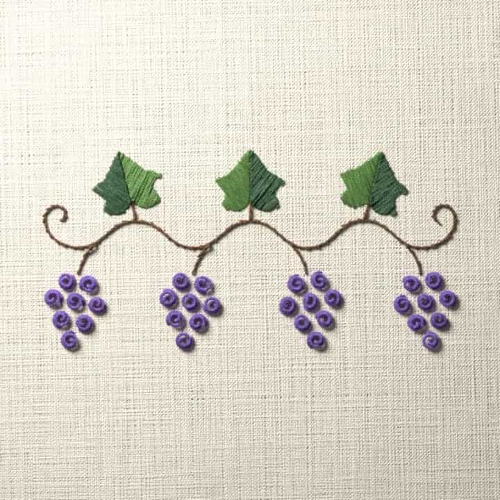 Grape vine edging: preview of the stitched design