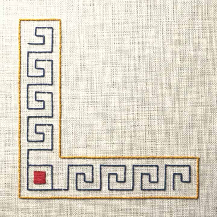 Greek key corner: preview of the stitched design