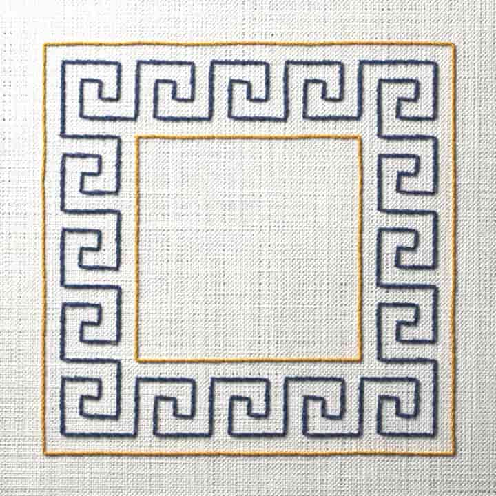 Greek key frame: preview of the stitched design