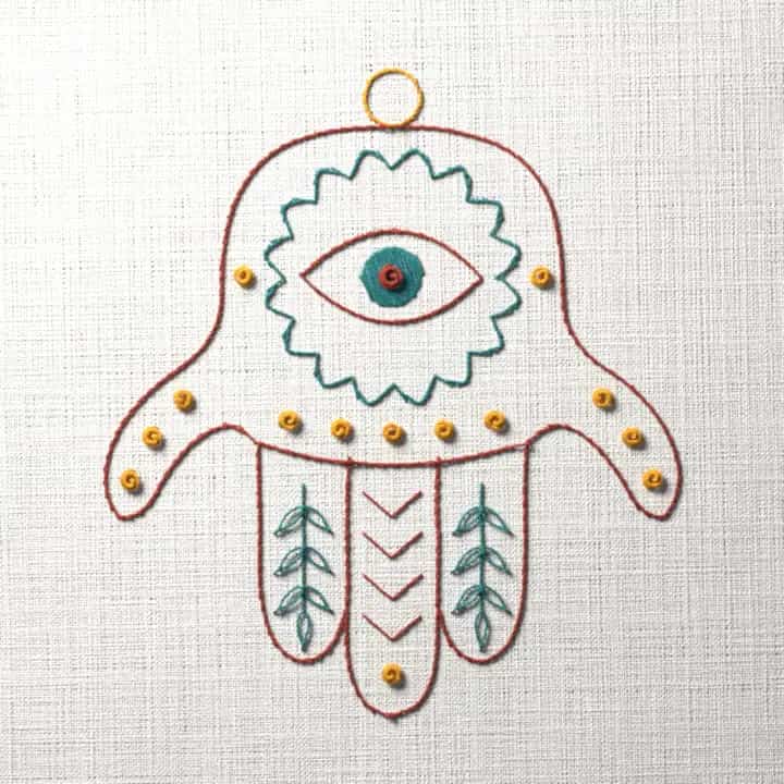 Hamsa charm: preview of the stitched design