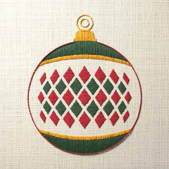 Harlequin diamond bauble: preview of the stitched design