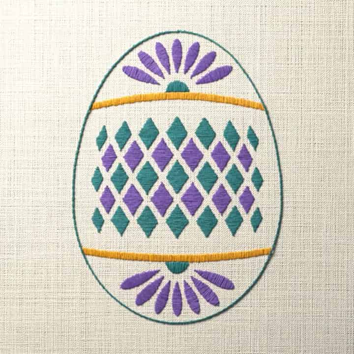 Harlequin diamond Easter egg: preview of the stitched design