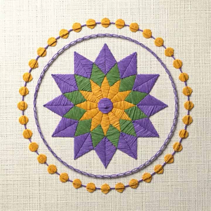 Harlequin diamond medallion: preview of the stitched design