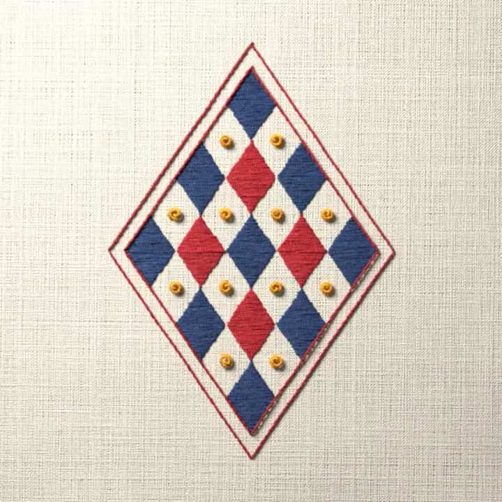 Harlequin diamonds: preview of the stitched design