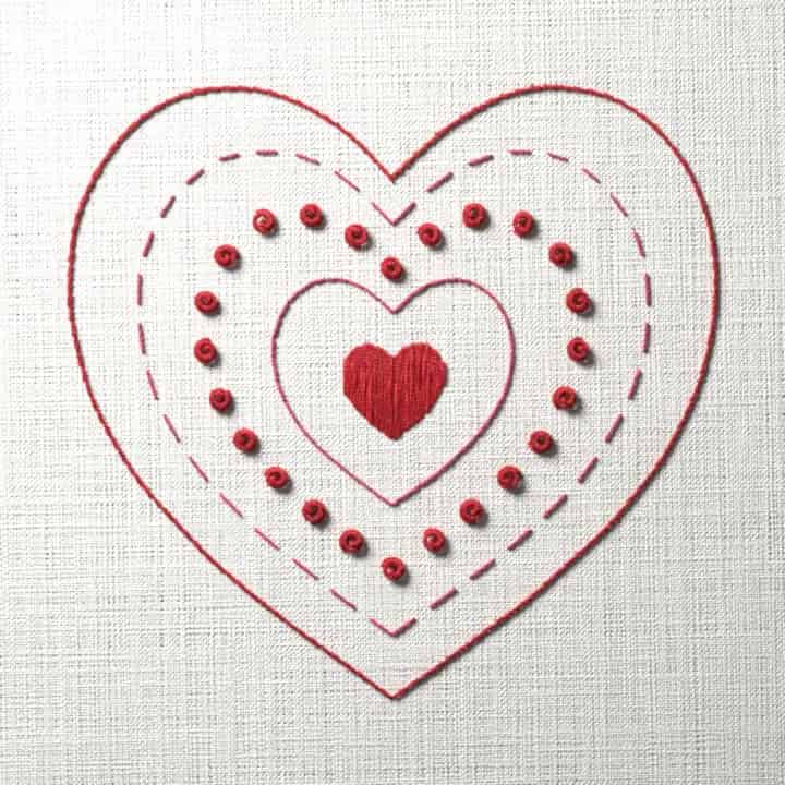 Echo heart: preview of the stitched design