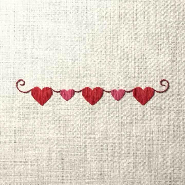 Heart garland edging: preview of the stitched design