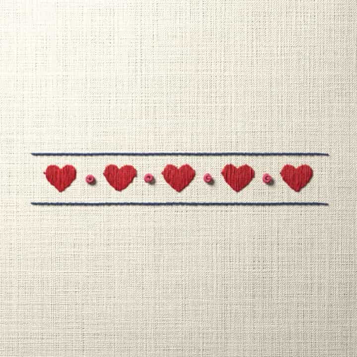 Heart row edging: preview of the stitched design