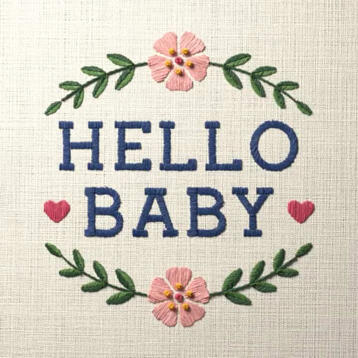 Hello baby: preview of the stitched design