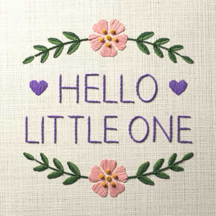 Hello little one: preview of the stitched design