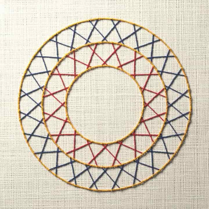 Herringbone stitch ring: preview of the stitched design