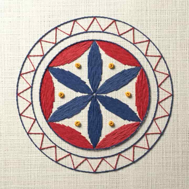Hex sign rosette: preview of the stitched design