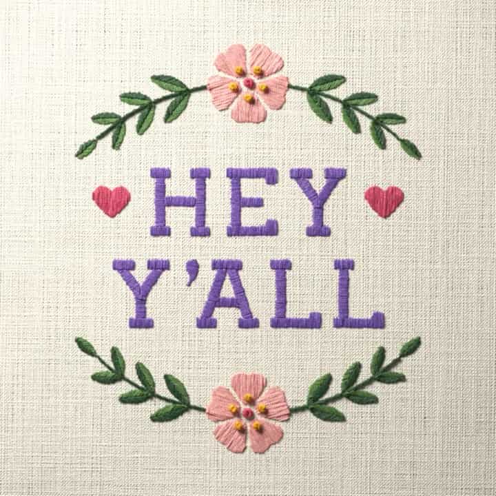 Hey y’all: preview of the stitched design