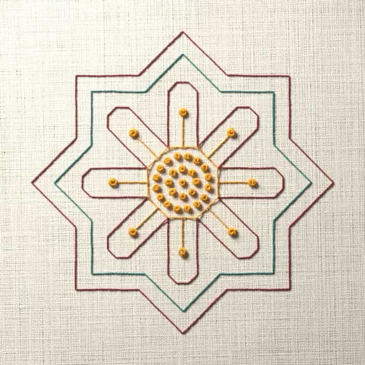 Holbein stitch flower in a star: preview of the stitched design