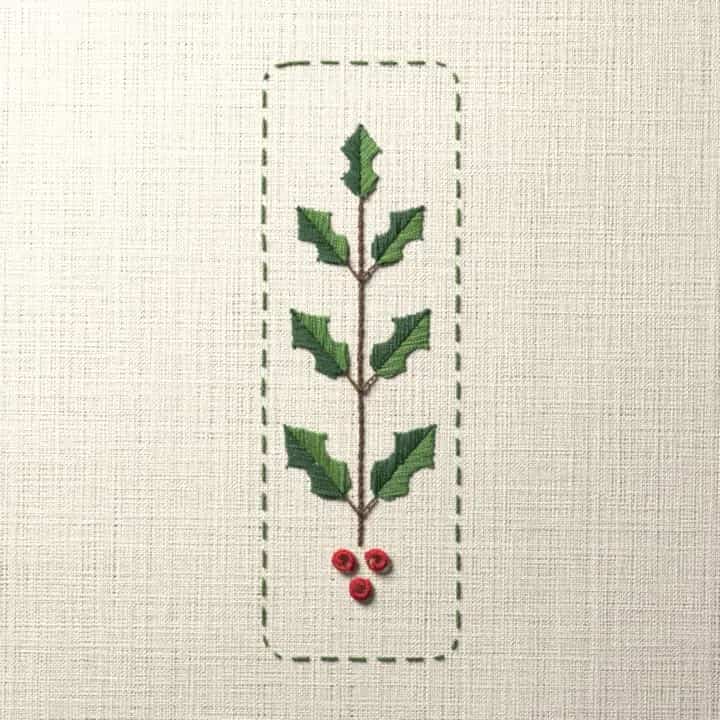 Holly berry bookmark: preview of the stitched design