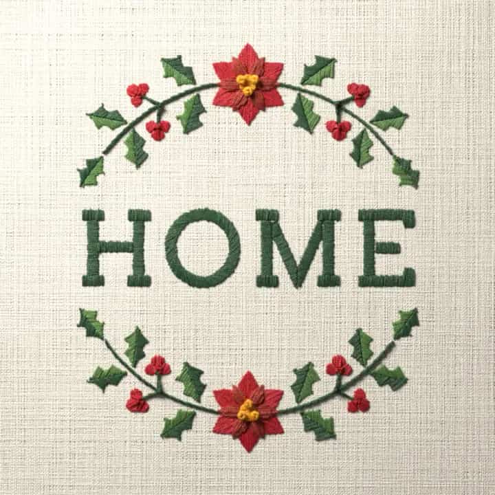 Home in holly: preview of the stitched design