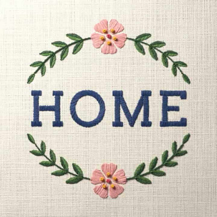 Home in laurel: preview of the stitched design