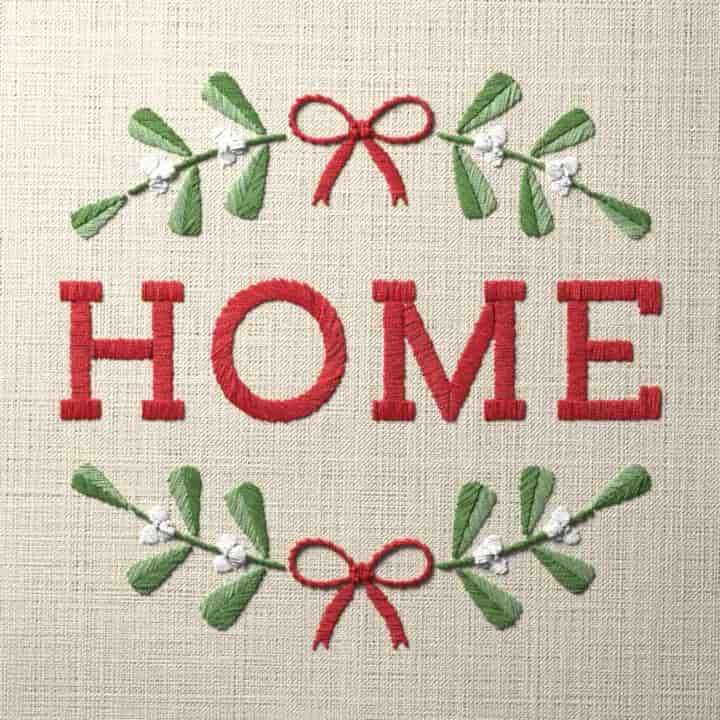 Home in mistletoe: preview of the stitched design