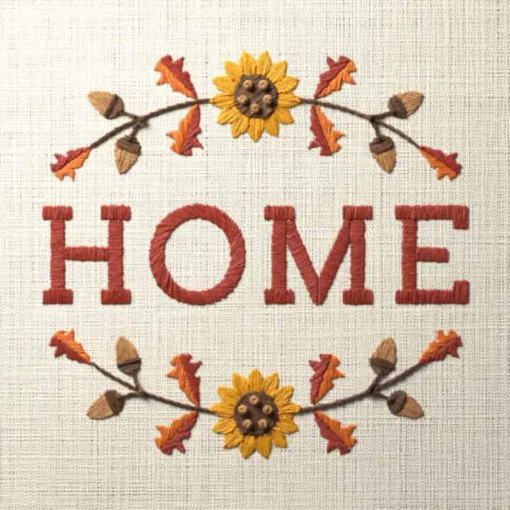 Home in oak leaves: preview of the stitched design