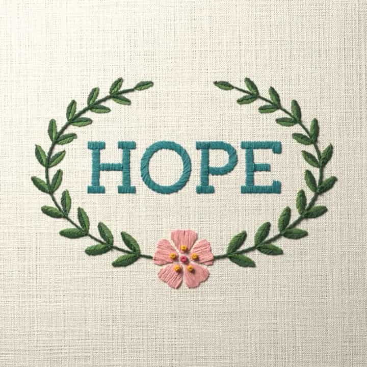Hope in laurel: preview of the stitched design